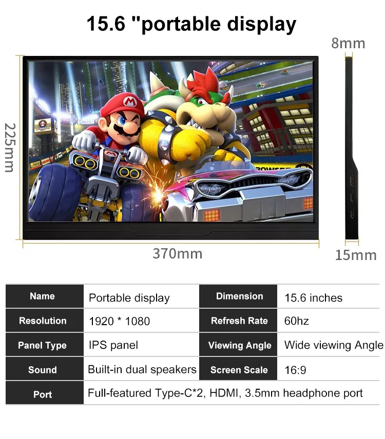 15.6 Inch 1080P Wireless Projection Portable Monitor